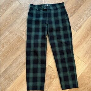 Men's Black and Green Plaid Chinos